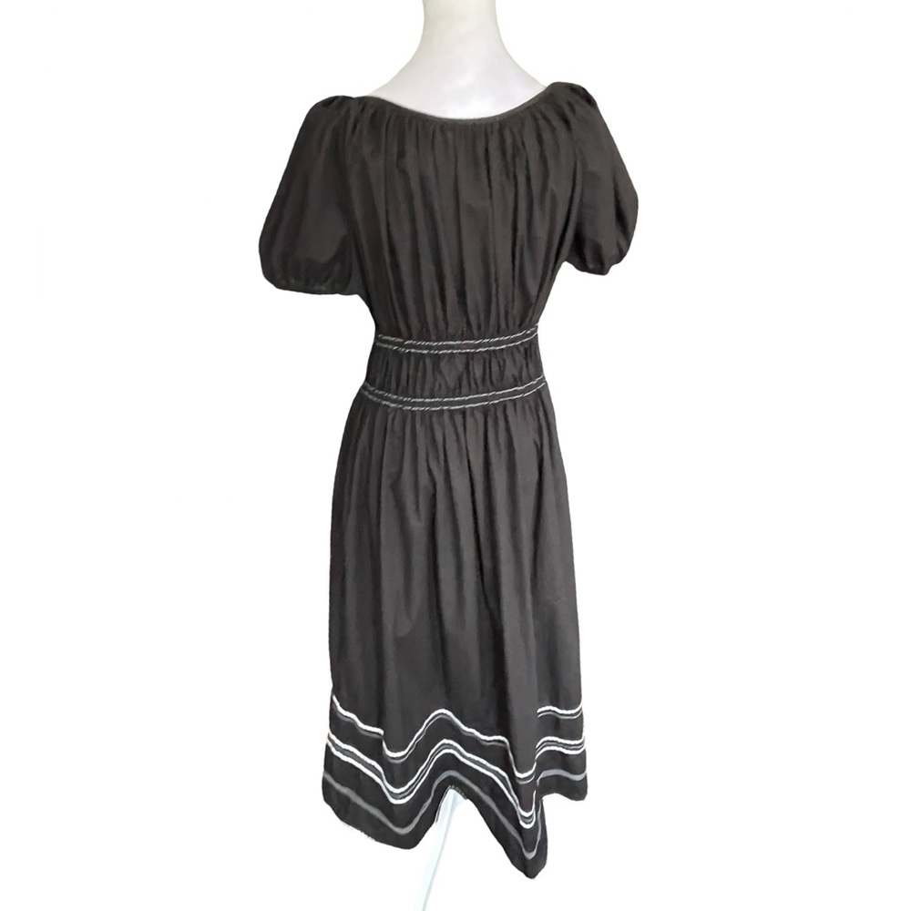 Kate Spade Ric Rac Riviera Black Puff Sleeve Smocked Midi Dress Large - Picture 8 of 15